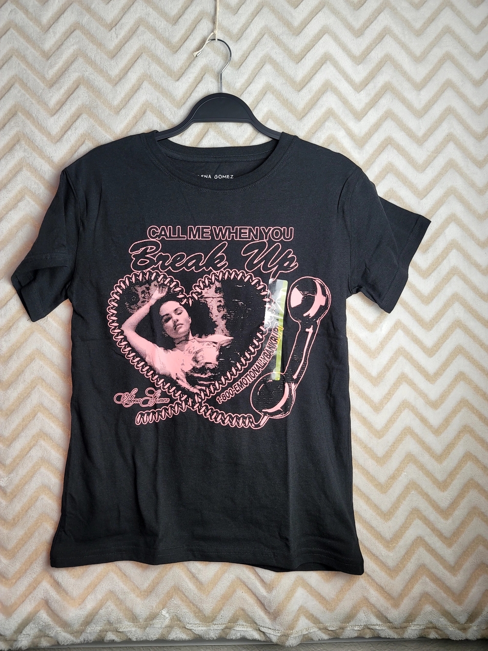 Selena Gomez Black Short-Sleeve Graphic Tee with Pink Print
